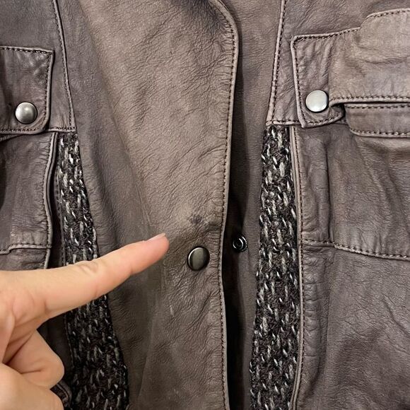 Vintage Laurice 80’s Bomber Jacket Brown Leather Wool Sweater Sleeves Size L - Picture 12 of 15